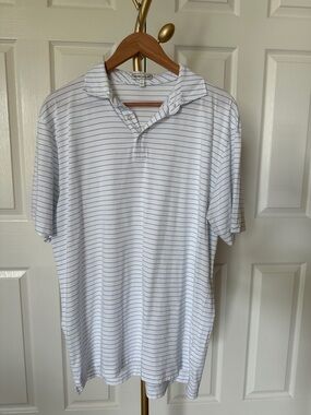 Peter Millar pima cotton short sleeve polo white w/lt blue stripe size L